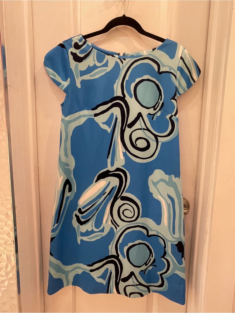 Bright Blue Floral Cap-Sleeve A-Line Kids Dress